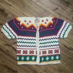 Vintage 80-90s Heirloom Short Sleeve Knit Cardigan